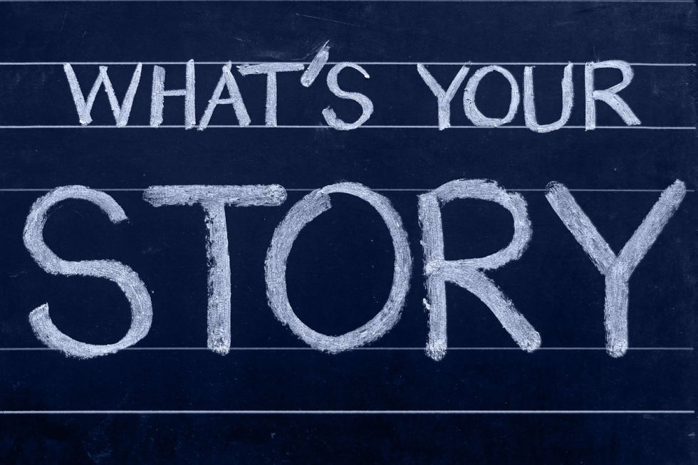 chalkboard with the question, "What's your Story?" Two elements of author success.