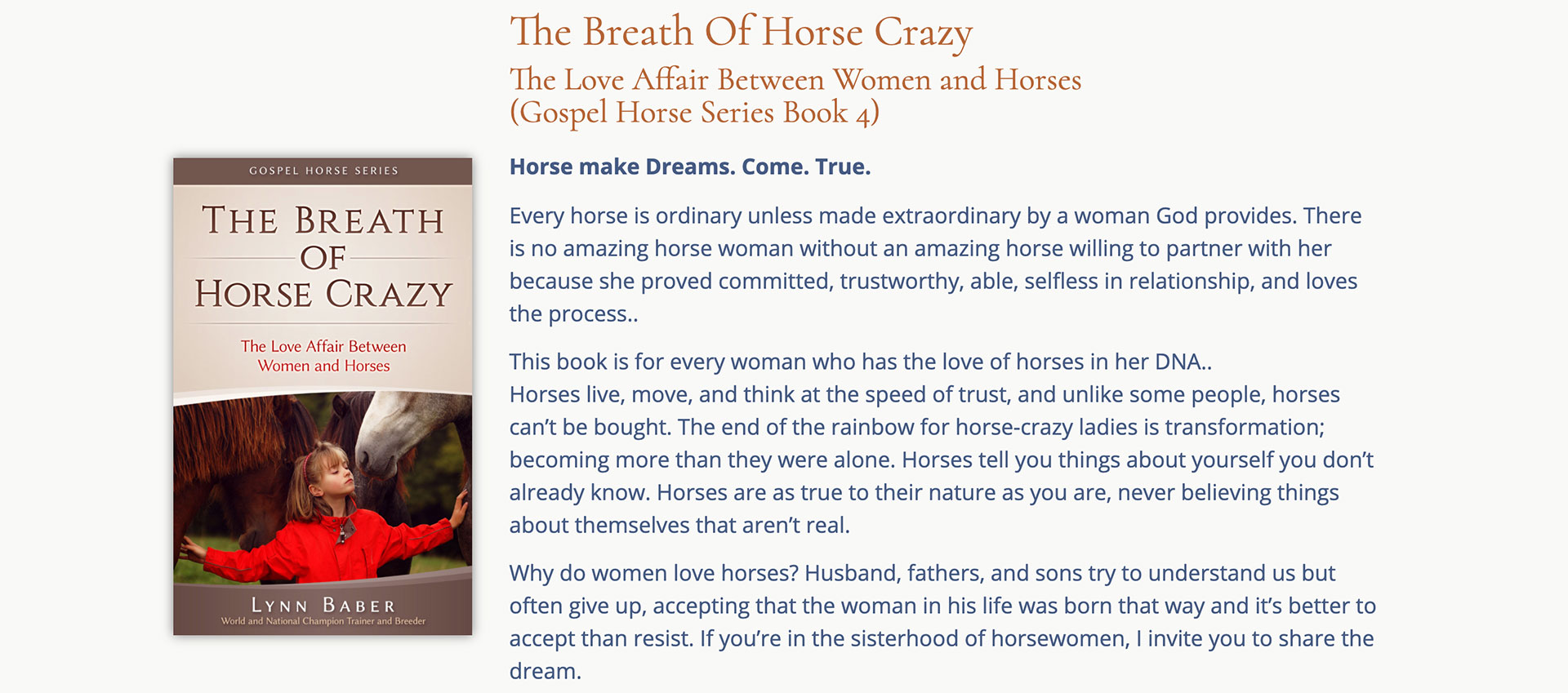 The Breath Of Horse Crazy – Lynn Baber—Biblical Stewardship